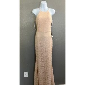 NWT Lulus Light Pink Lace Halter Maxi Dress Sm Bridesmaid‎ Formal Mermaid Train